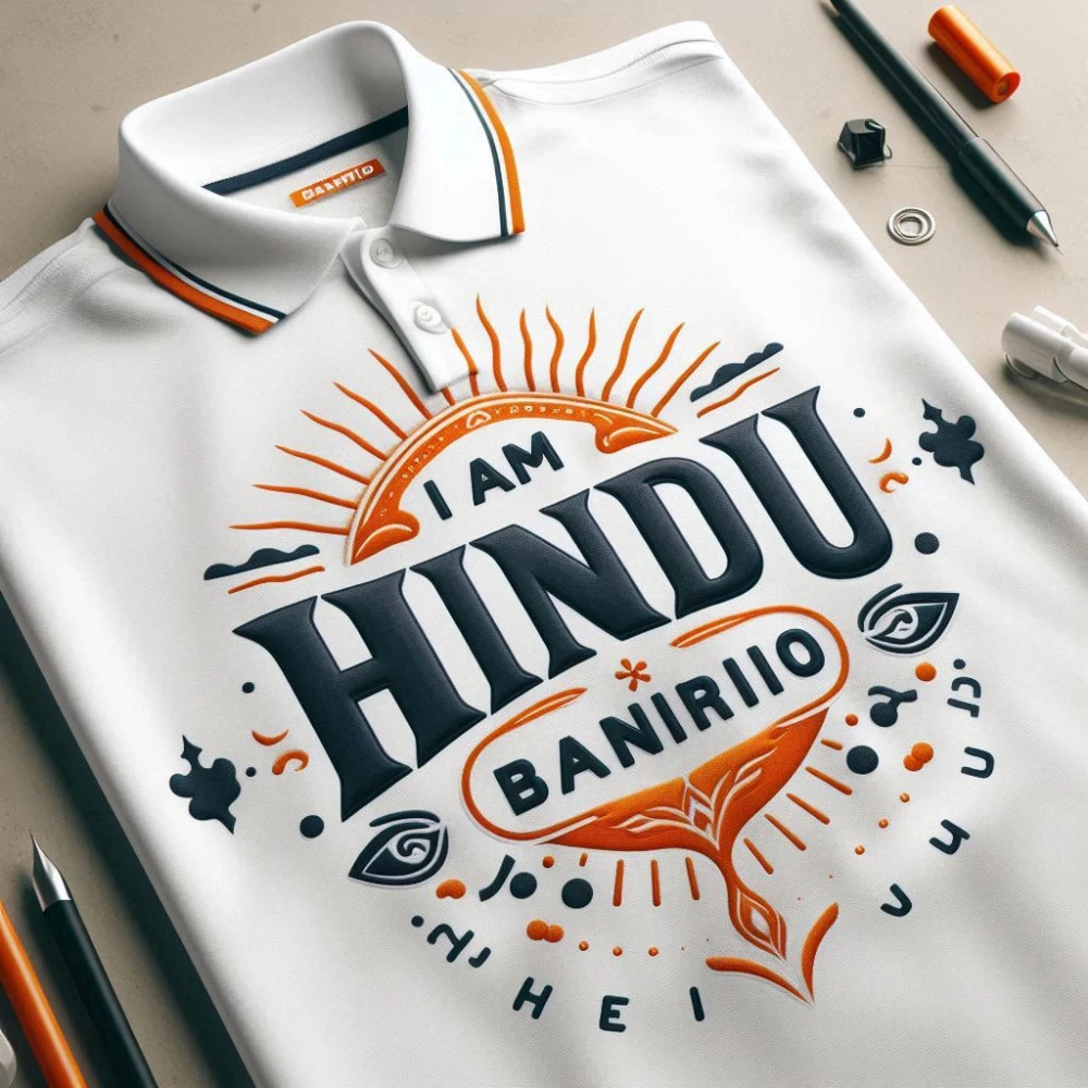 I am Hindu or My Name Printed White Customized Collar T-shirt, Dry-Fit