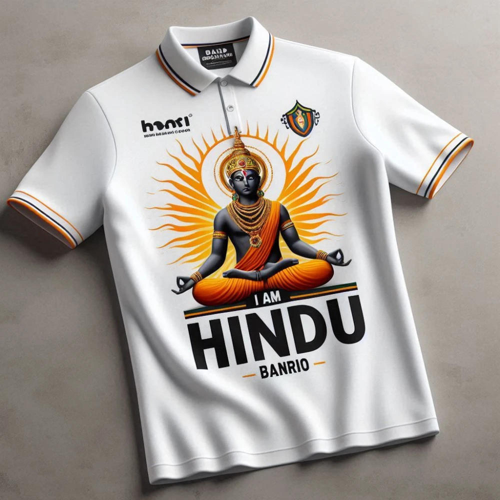 I am Hindu or My Name Printed White Customized Collar T-shirt, Dry-Fit