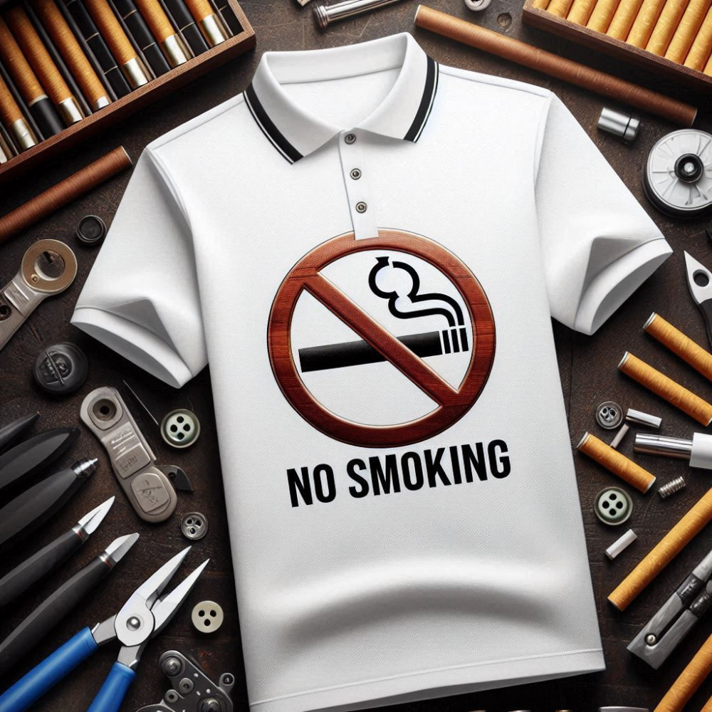 No Smoking / Custom Name Printed White Dry-Fit Collar T-Shirt