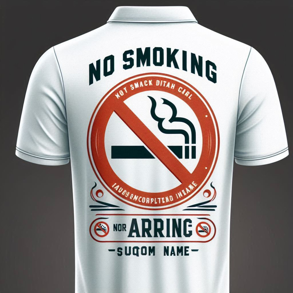 No Smoking / Custom Name Printed White Dry-Fit Collar T-Shirt