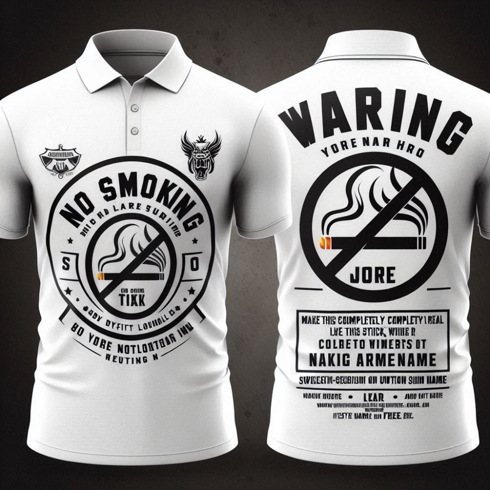 No Smoking / Custom Name Printed White Dry-Fit Collar T-Shirt