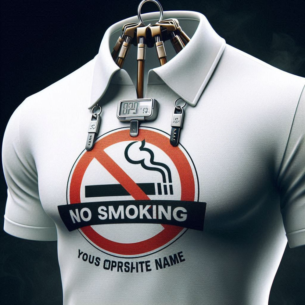 No Smoking / Custom Name Printed White Dry-Fit Collar T-Shirt