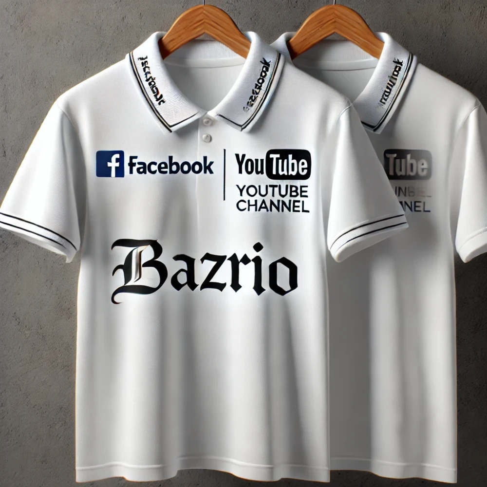 White Customized Collar T-Shirt - Dry-Fit, Facebook/Channel Name Printed