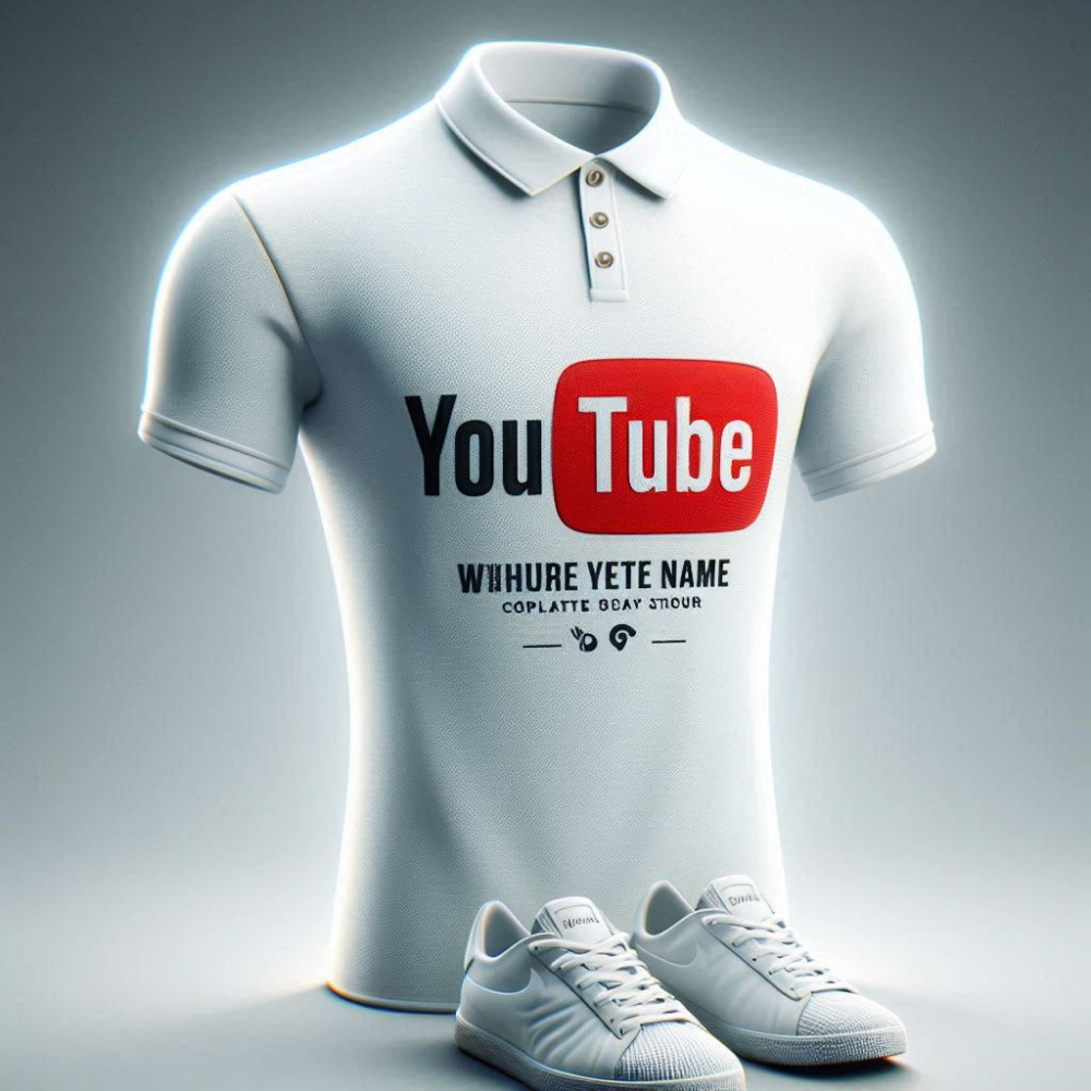 YouTube Logo or Channel Name Printed White Dry-Fit Collar T-Shirt – Customized