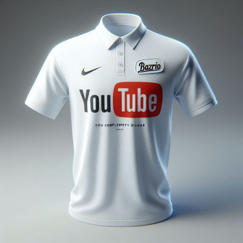 YouTube Logo or Channel Name Printed White Dry-Fit Collar T-Shirt – Customized