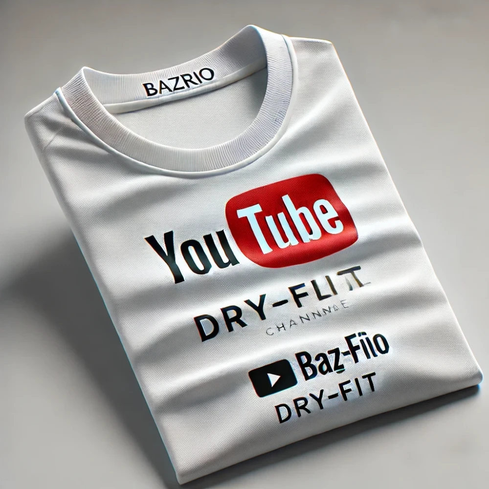 YouTube Logo or Channel Name Printed White Dry-Fit Collar T-Shirt – Customized