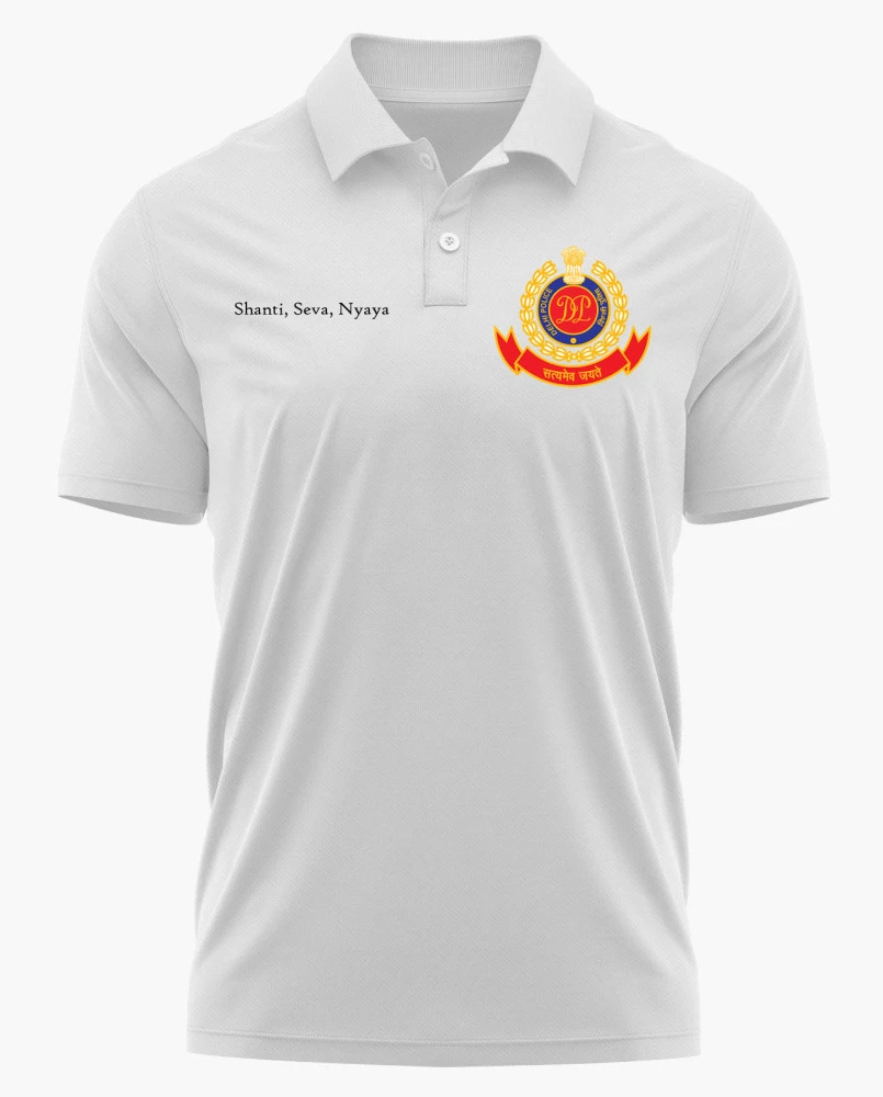 Delhi Police Logo Printed White Customized T-shirt