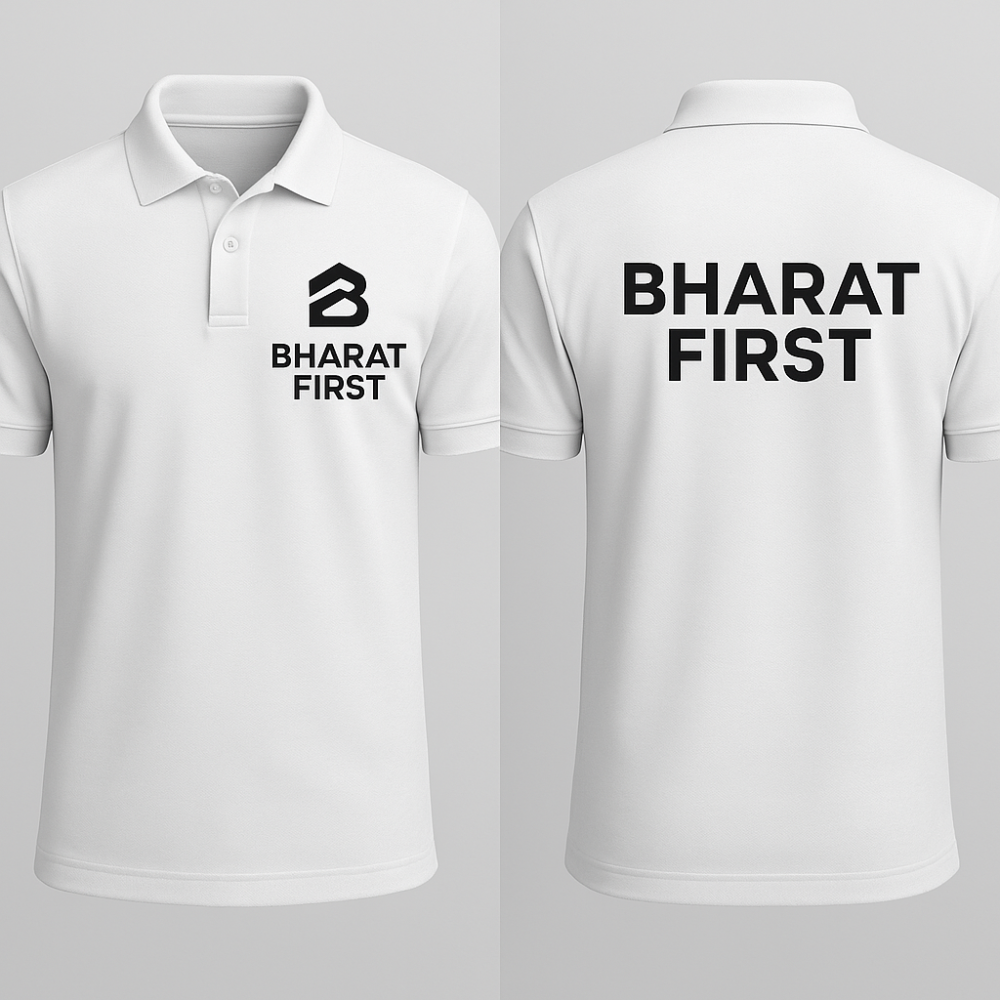 Bharat First – Patriotic White Polo T-Shirt