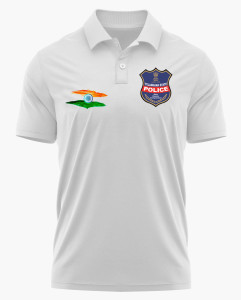 Telangana State Police Logo Printed White Customized T-shirt – Official Department Design