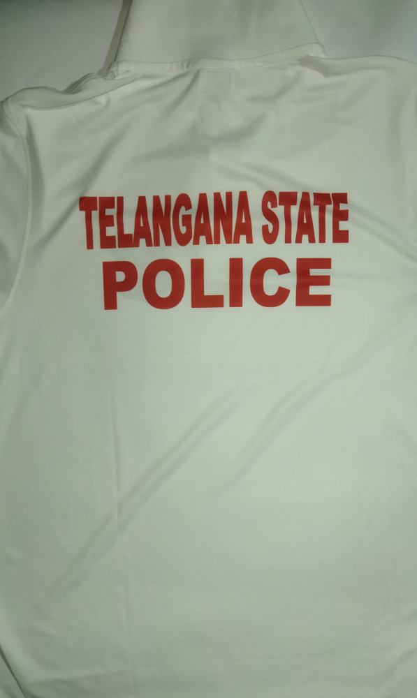 Telangana State Police Logo Printed White Customized T-shirt – Official Department Design