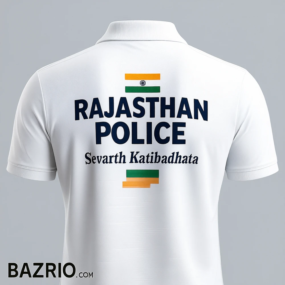 Rajasthan Police White Dry-Fit Collar Half Sleeve T-Shirt