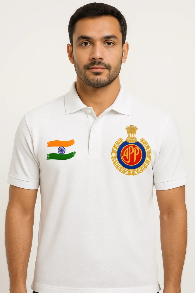Arunachal Pradesh Police White Dry Fit Collar T-Shirt – Proudly Worn with National Pride