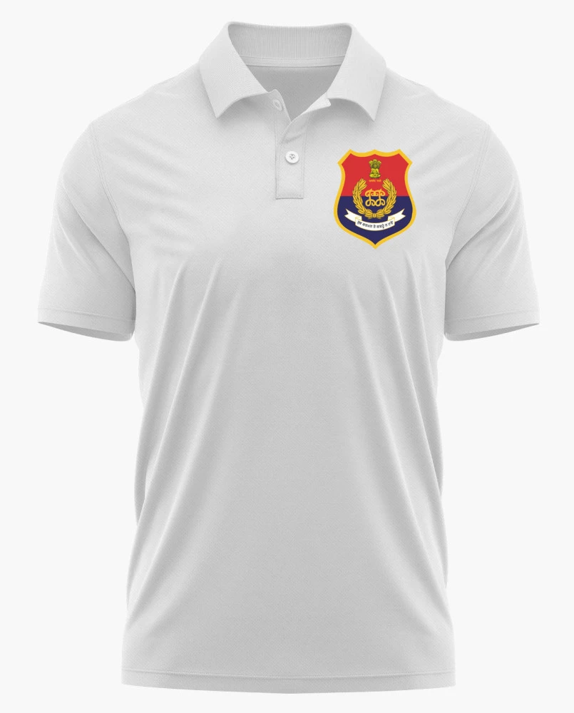 Punjab Police Logo Printed White Customized T-shirt