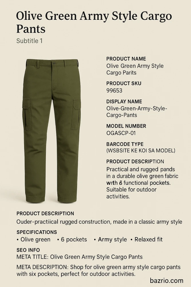 Olive Green Army Style 6-Pocket Cotton Cargo Pants