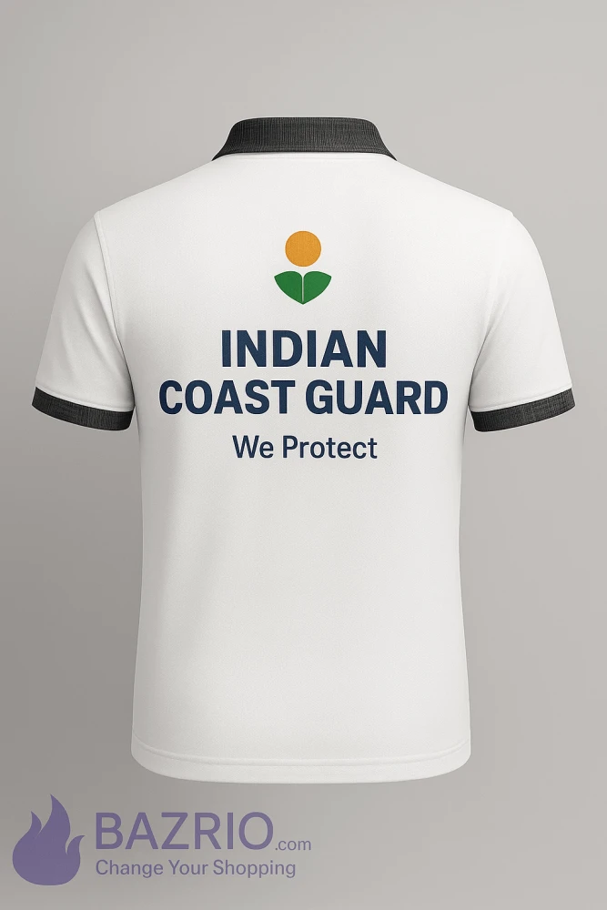 Indian Coast Guard White Dry-Fit Collar Half Sleeve T-Shirt