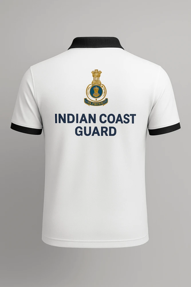 Indian Coast Guard White Dry-Fit Collar Half Sleeve T-Shirt